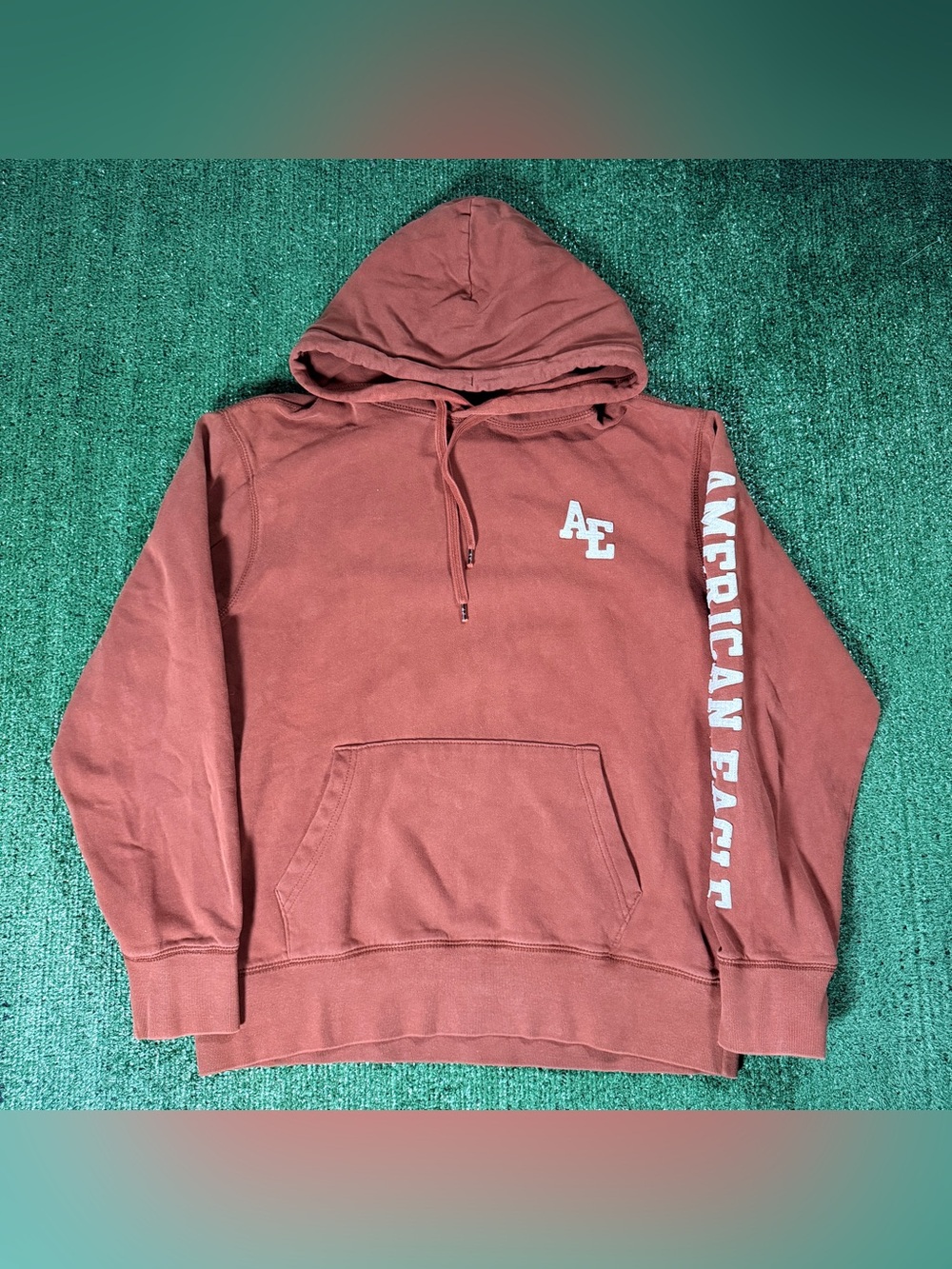 Y2K Mens American Eagle Logo Graphic Hoodie Size Medium Brown